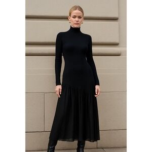 Commense‎ Knit Maxi Dress Turtleneck Long Sleeve Evening Cocktail Dress Black
